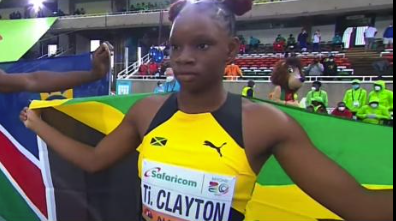 Jamaican Tina Clayton wins gold in the 100m at world junior athletics championships